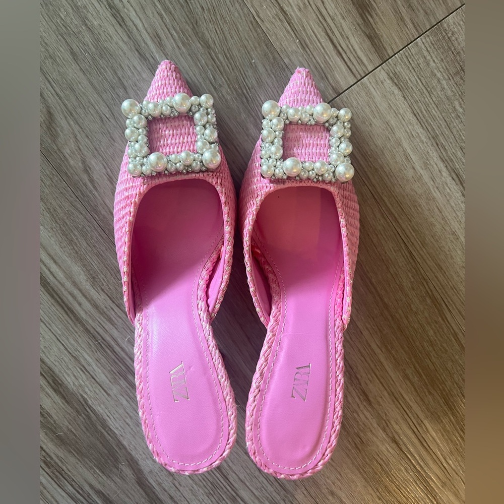 Zara pink mule with pearl detail